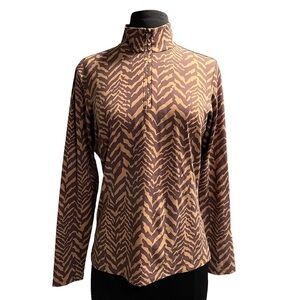 J. McLaughlin Women’s Brown Zebra Print Quarter Zip Top